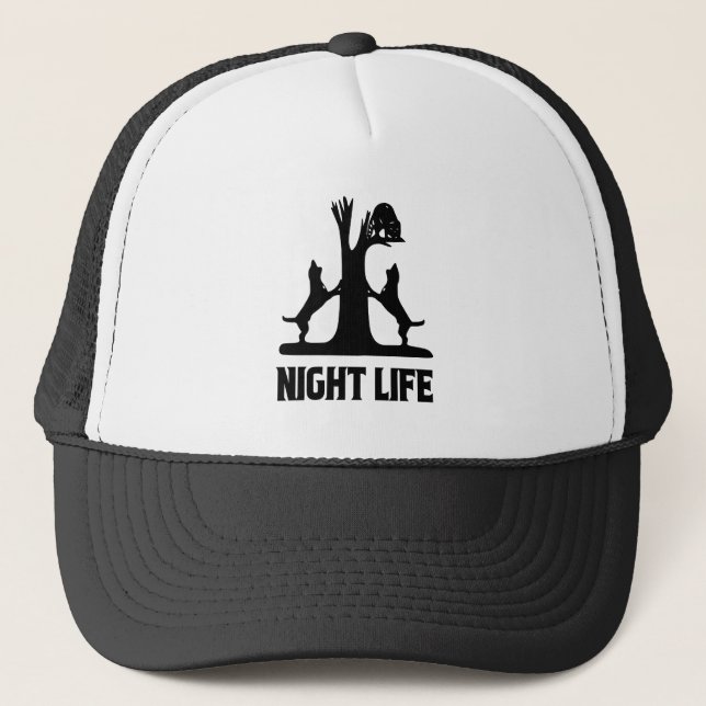 Coon Hunting Night Life Hounds Treeing Trucker Hat (Front)
