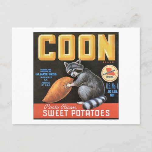 Coon Porto Rican Sweet Potatoes Vintage Label Postcard