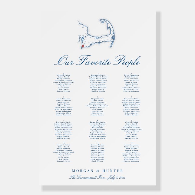 Coonamessett Inn Wedding 12 table Seating Chart Foam Board (Front)