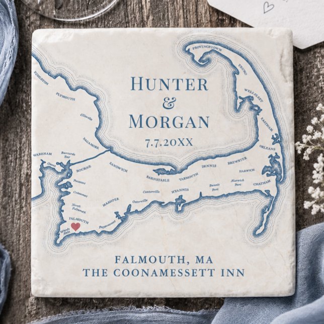 Coonamessett Wedding Favor Cape Cod Map Stone Coaster (Coonamessett Inn Wedding Favor Cape Cod Map Stone Coaster Gift by Coastal Map Designs)