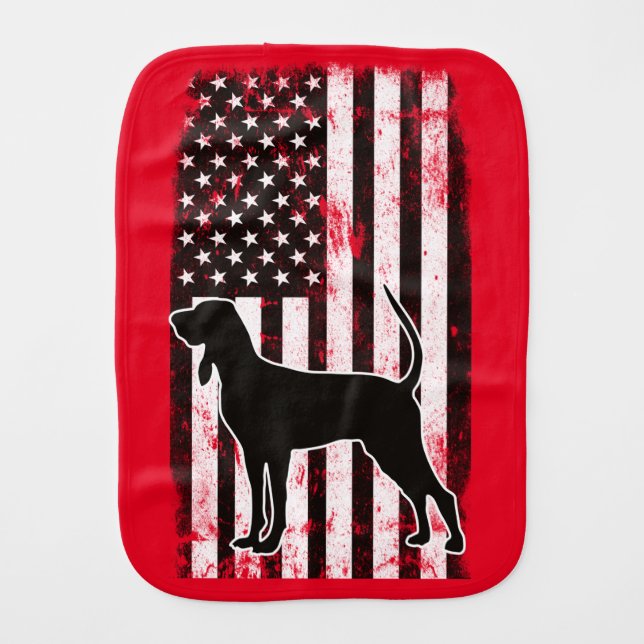 Coonhound Against American Flag Baby Burp Cloth (Front)