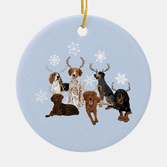 Coonhound Antlers Blue Ceramic Ornament (Front)