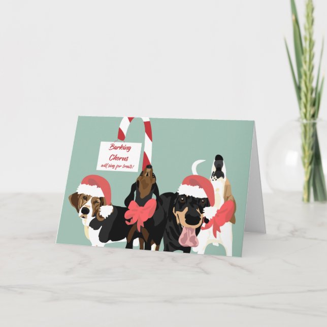 Coonhound barking Chorus Holiday Card (Front)