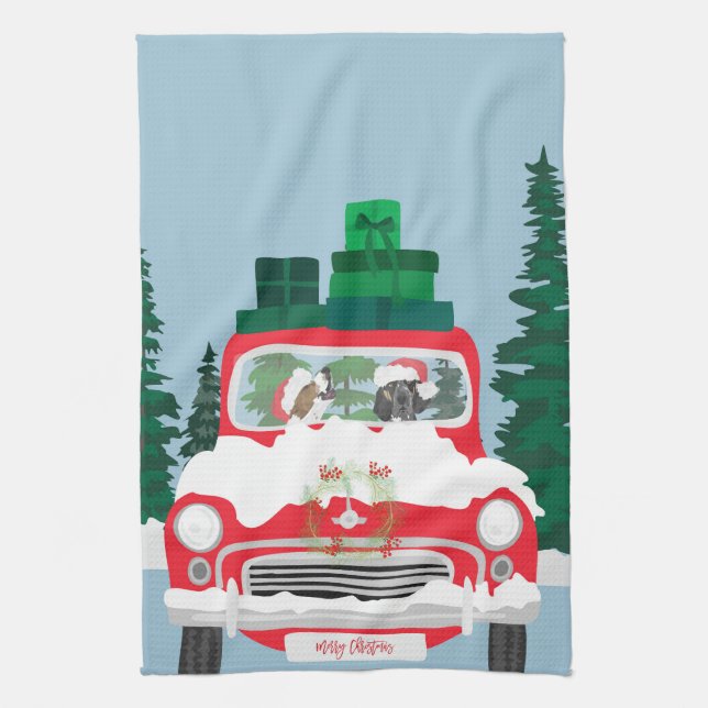Coonhound Christmas Car Kitchen Towel (Vertical)