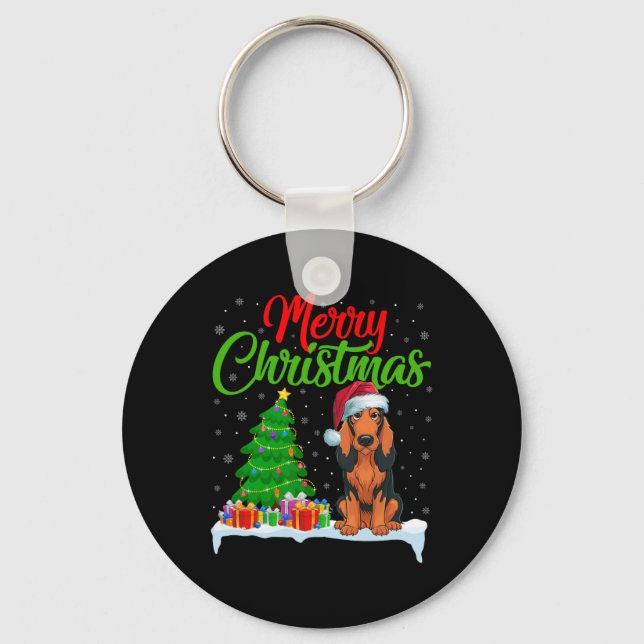 Coonhound Dog Christmas Tree Lights Xmas Coonhound Keychain (Front)