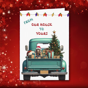 Coonhound Dog Retro Farm Truck Christmas Card