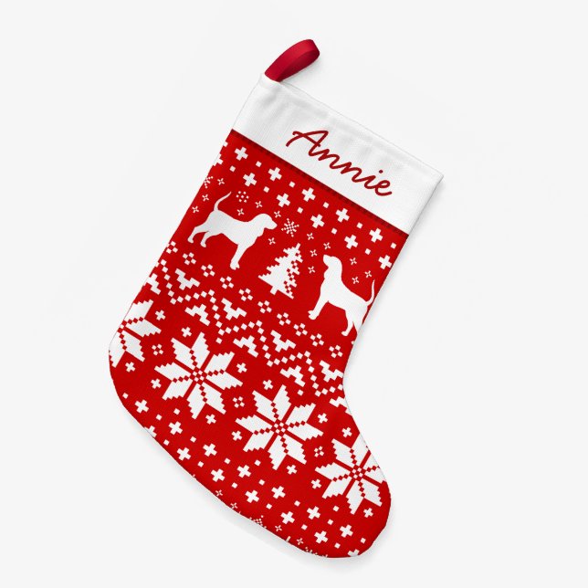 Coonhound Dog Silhouettes Holiday Pattern Cute Small Christmas Stocking (Front (Hanging))