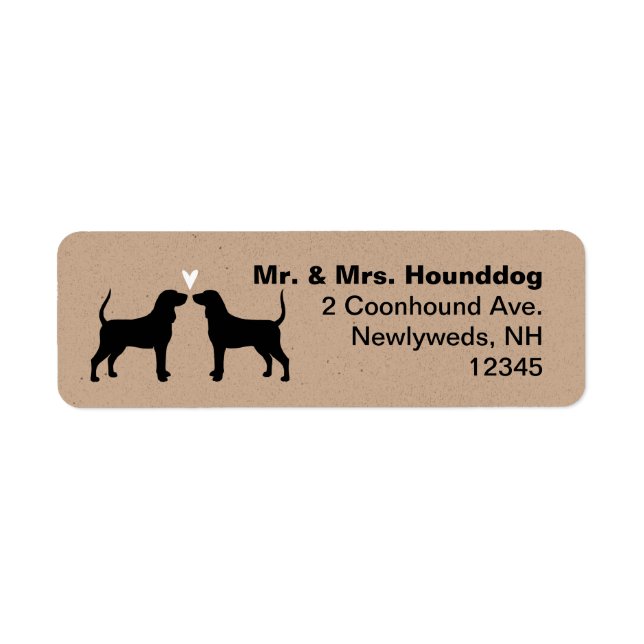 Coonhound Dog Silhouettes with Heart Address Label (Front)
