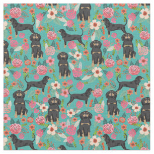 Coonhound dogs vintage florals turquoise fabric
