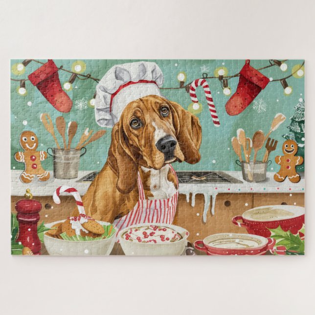 Coonhound Holiday Baking: Festive Christmas Jigsaw Puzzle (Horizontal)