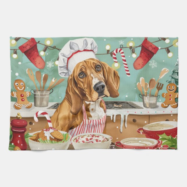 Coonhound Holiday Baking: Festive Christmas Kitchen Towel (Horizontal)