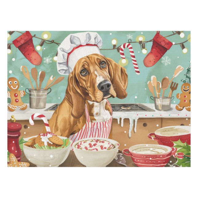Coonhound Holiday Baking: Festive Christmas Tablecloth (Front (Horizontal))