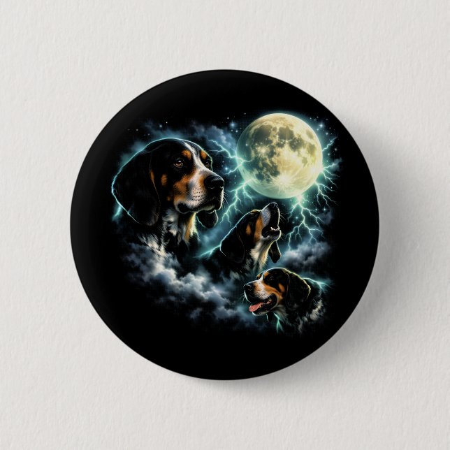 Coonhound Howling Under the Moon Rustic Dog Button (Front)