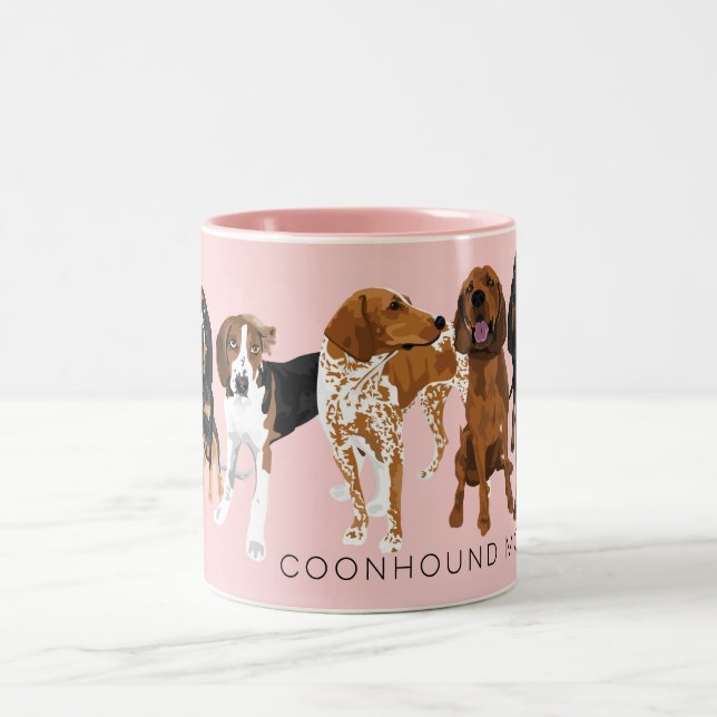 Coonhound Mom Pink Two-Tone Coffee Mug (Center)