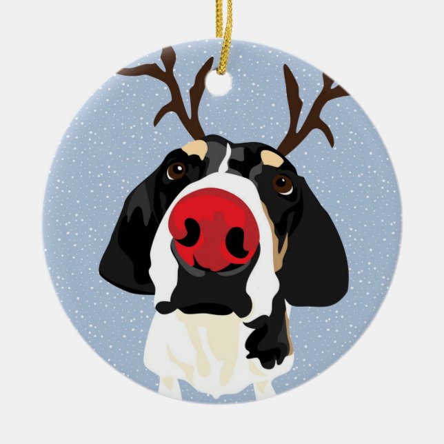 Coonhound Rudolph Ceramic Ornament (Front)