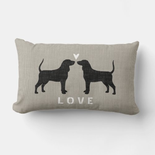 Coonhound Silhouettes with Heart and Text Lumbar Pillow