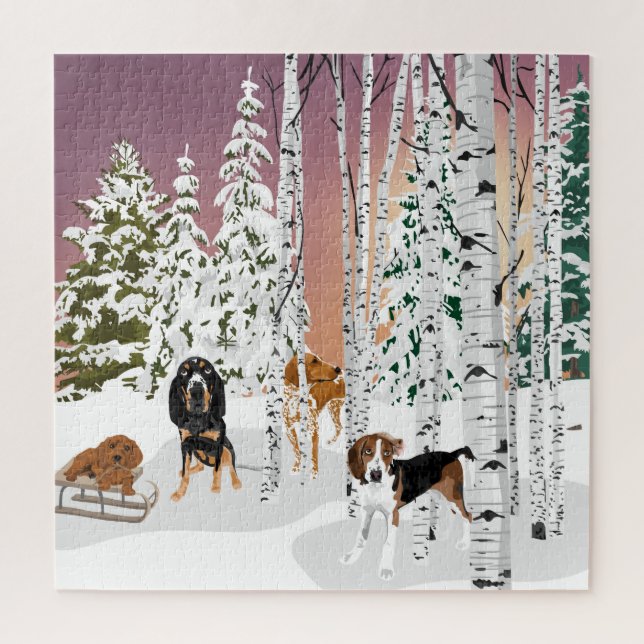 Coonhound Snow Play Jigsaw Puzzle (Vertical)