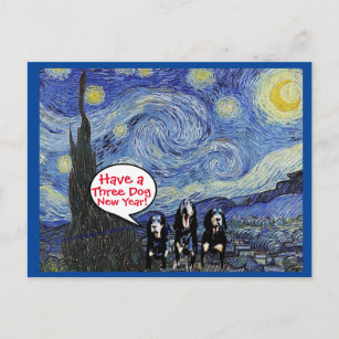 Coonhound Starry Night,New Year Spoof Postcard