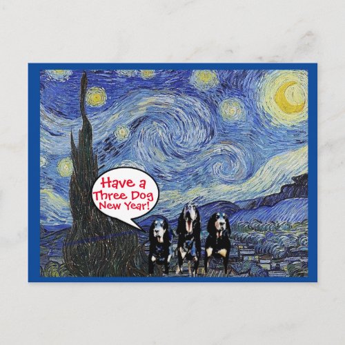 Coonhound Starry NightNew Year Spoof Postcard