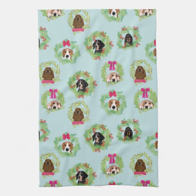 Coonhound Wreaths Kitchen Towel (Vertical)