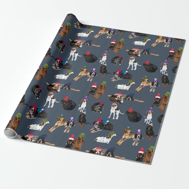 Coonhounds in Hats 2020 navy Wrapping Paper (Unrolled)