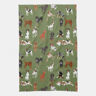 Coonhounds on Olive Kitchen Towel