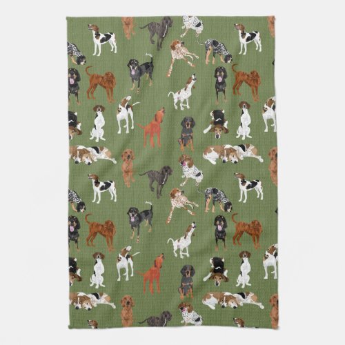 Coonhounds on Olive Kitchen Towel