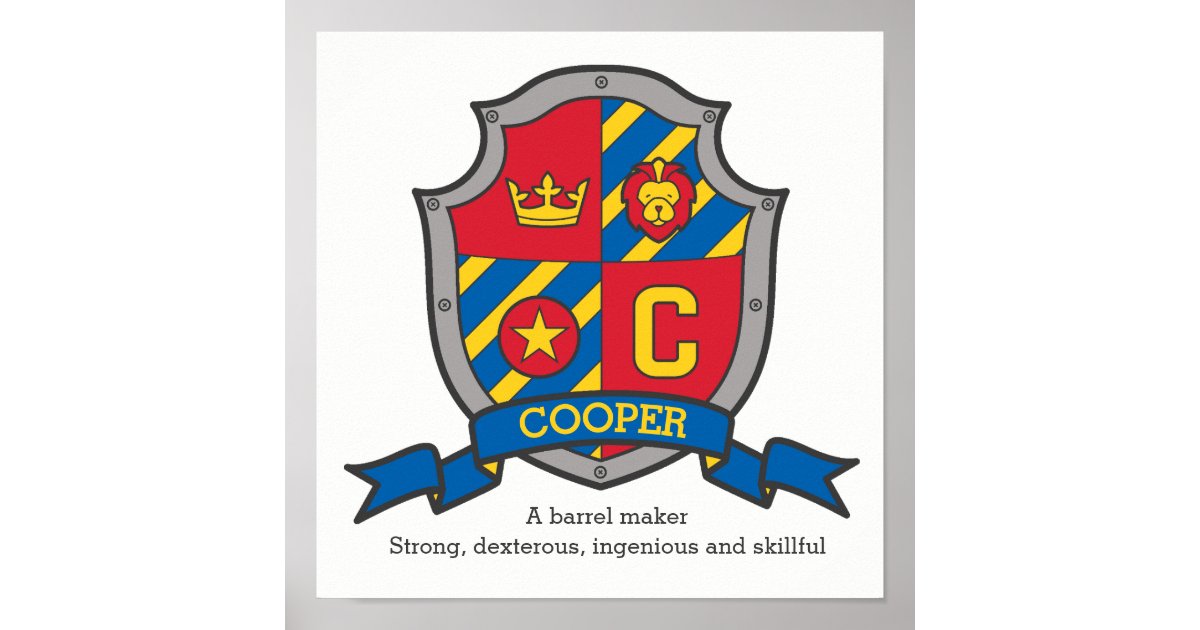 Cooper Boys Name Meaning Letter C Heraldry Shield Poster Zazzle Com