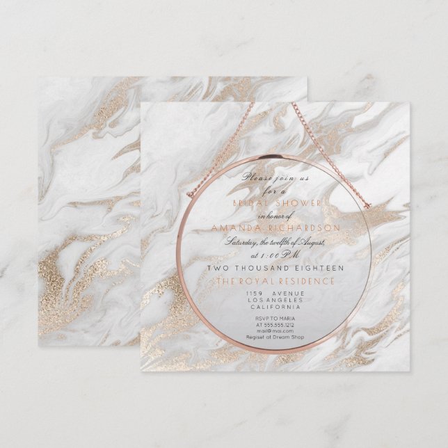 Cooper Bridal Shower Pearly Pink Marble White Gray Invitation (Front/Back)