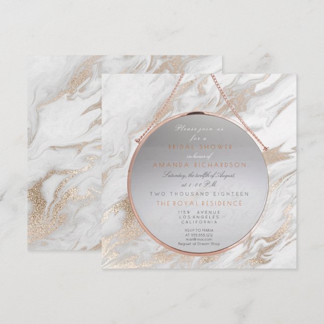 Cooper Bridal Shower Pearly Pink Marble White Gray Invitation (Front/Back)