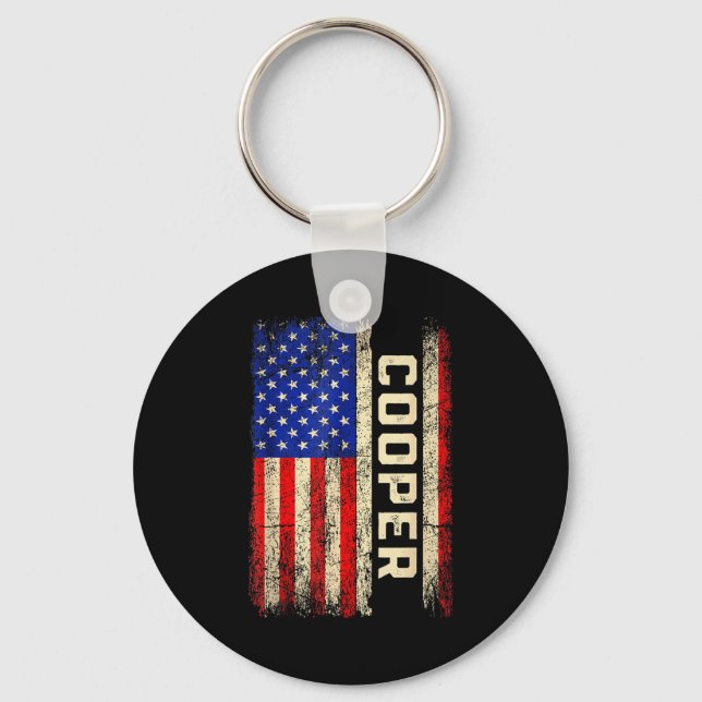 Cooper Last Name Shirt Cooper Name American Flag F Keychain (Front)