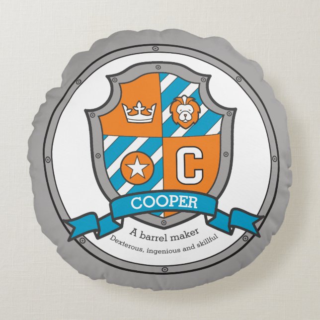 Cooper letter C name meaning heraldry shield  Round Pillow (Front)