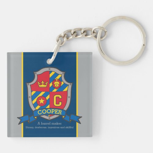 Cooper name meaning letter C knight crest custom Keychain