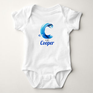 Cooper Name Reveal Letter C Boy Blue Paint Ocean Baby Bodysuit