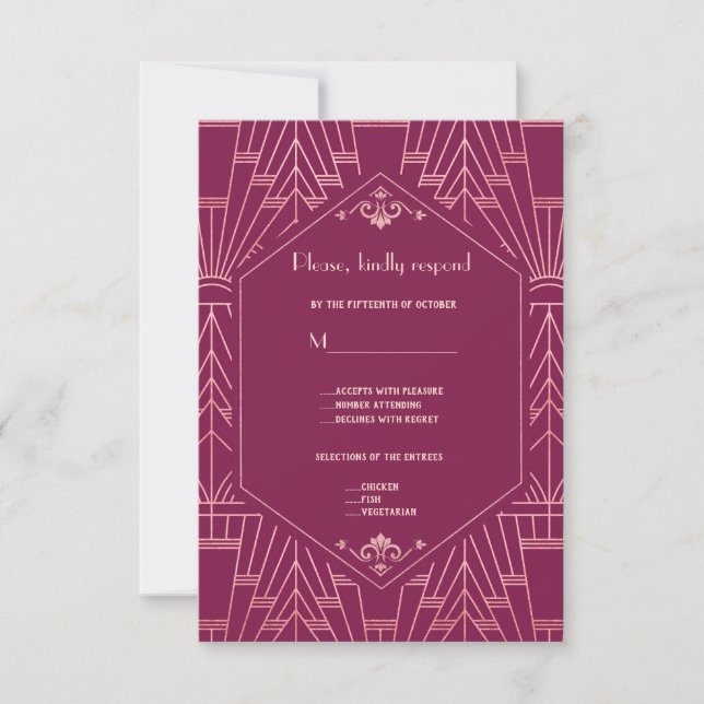 Cooper Rose Great Gatsby 1920s Wedding RSVP Card (Front)