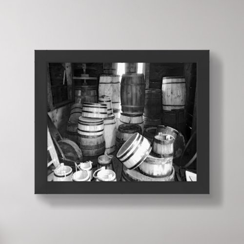 Cooperage Vintage Oak Barrels Black And White Framed Art