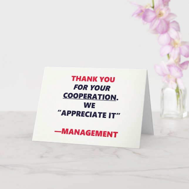 Cooperation Funny Thank You Office Humor Card (Orchid)