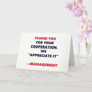 Cooperation Funny Thank You Office Humor Card