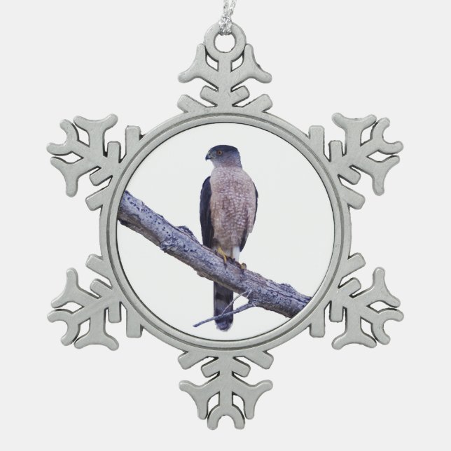 Cooper's Hawk Snowflake Pewter Christmas Ornament (Front)