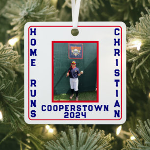 Cooperstown Baseball Custom Home Run Photo Facts Metal Ornament
