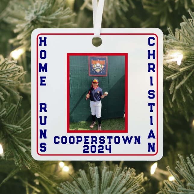 Cooperstown Baseball Custom Home Run Photo Facts Metal Ornament (Insitu)