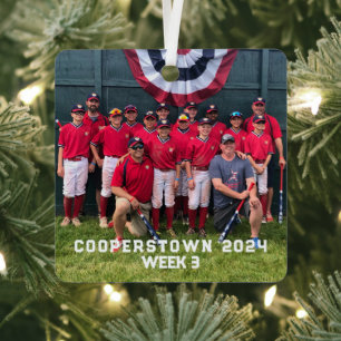 Cooperstown Baseball Custom Photo Year Side Facts Metal Ornament