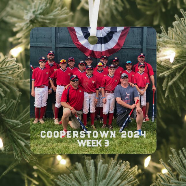 Cooperstown Baseball Custom Year Side Fun Facts  Metal Ornament (Insitu)