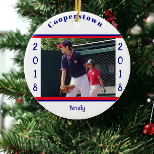 Cooperstown Baseball Photo Year Keepsake Ceramic Ornament