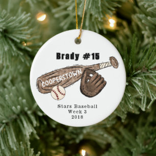 Cooperstown Bat Ball Glove Team Fun Facts Ceramic Ornament