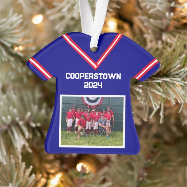Cooperstown Custom Blue Jersey Year Photo Number Ornament (Tree)