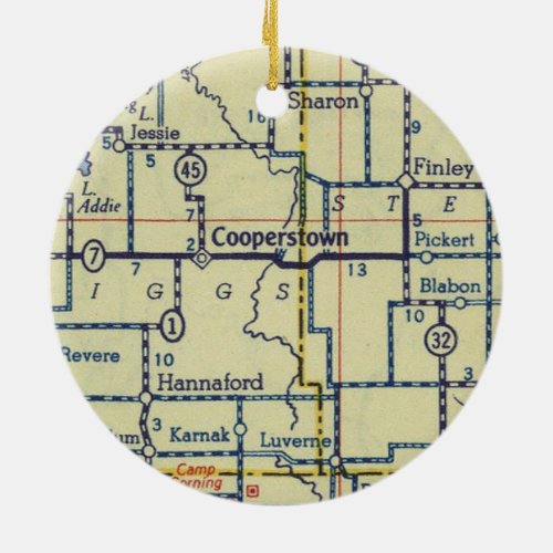 Cooperstown ND Old Map Ceramic Ornament