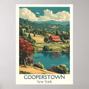 Cooperstown New York Vintage Lake Rural Art Poster