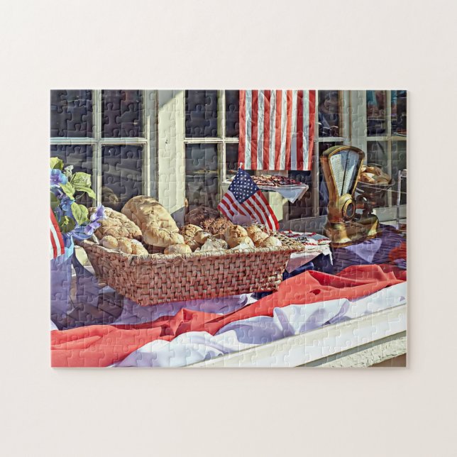 Cooperstown NY - Bakery Window With American Flags Jigsaw Puzzle (Horizontal)