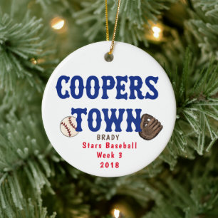 Cooperstown NY Baseball Custom Fun Facts Ball Mitt Ceramic Ornament